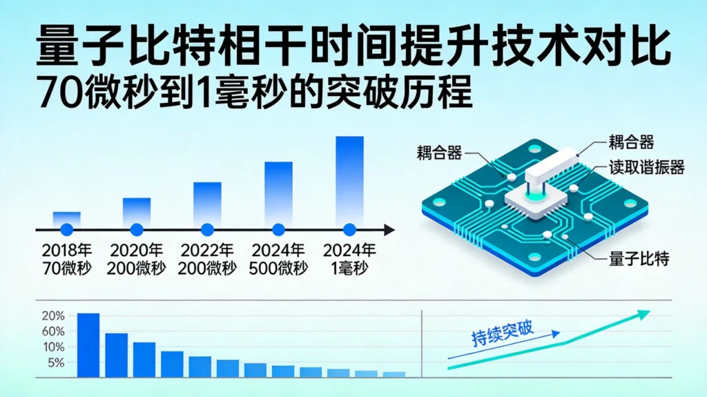 量子比特寿命提升对比图,硅钽材料实现相干时间15倍增长