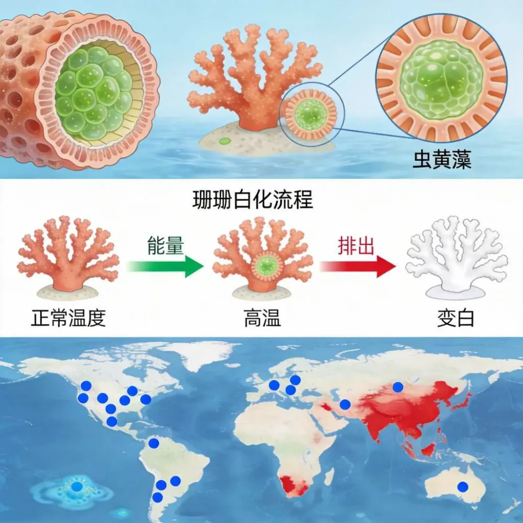 珊瑚与虫黄藻共生关系科学图示
