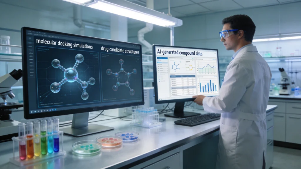 靶点发现:制药实验室中分子对接模拟与AI化合物数据分析